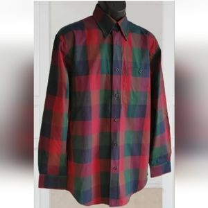 Orvis Signature Twill Red Blue Green Mens LS Button Shirt 100% Cotton Med